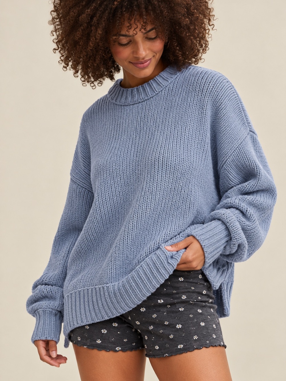 NWT Aerie Chenille Cozy Oversized Sweater in Dusty Blue